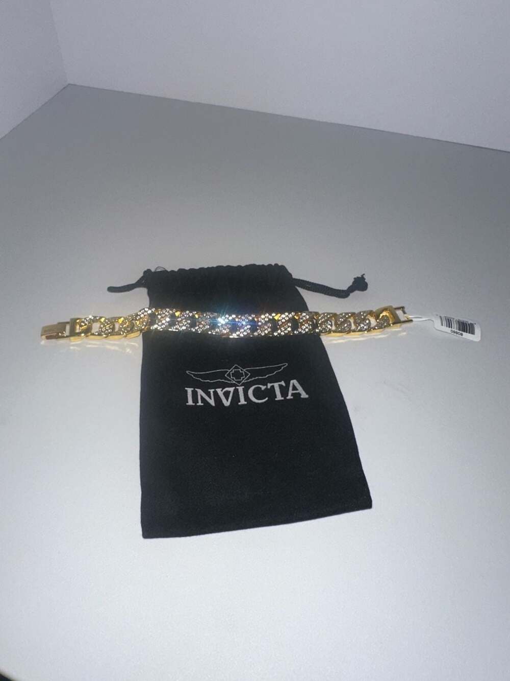 Invicta Gold-Tone Cuban Link Bracelet with Pavé Accents
